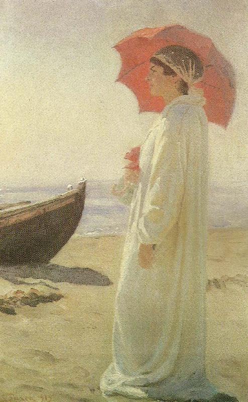 Laurits Tuxen nina, kunstnerens datter, pa stranden oil painting picture
